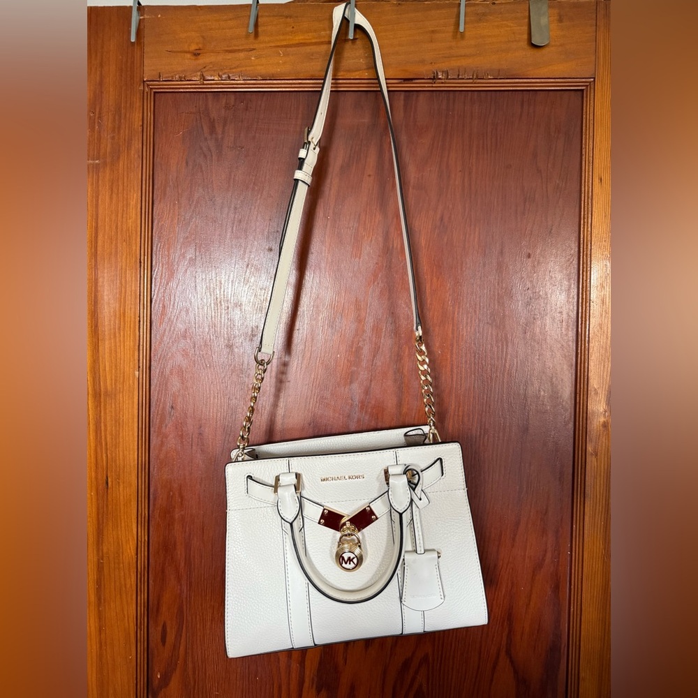 Michael Kors Vanilla Leather Satchel with Gold Chain